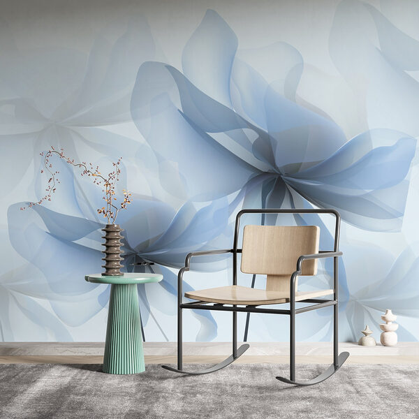 Ätherische blaue Blumen, anmutig schwebend Fototapeten Ätherische blaue Blumen, anmutig schwebend