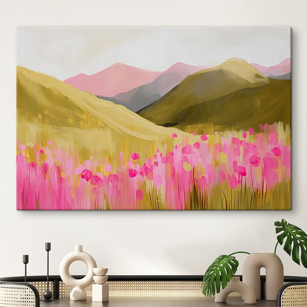 Gemälde eines Feldes mit rosa Blumen Wandbilder Gemälde eines Feldes mit rosa Blumen