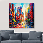 Wandbilder Stadtstraße mit Autos und Gebäuden