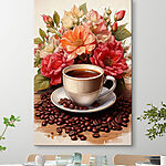 Wandbilder Tasse Kaffee und Blumen