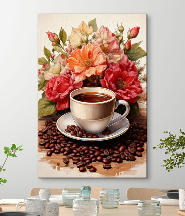 Tasse Kaffee und Blumen Wandbilder Tasse Kaffee und Blumen