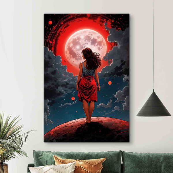 Frau schaut den Mond an Wandbilder Frau schaut den Mond an