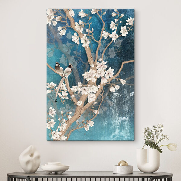 Baum mit weißen Blumen und Vögeln Wandbilder Baum mit weißen Blumen und Vögeln