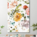 Wandbilder Vogel und Blumen auf einem weißen Hintergrund