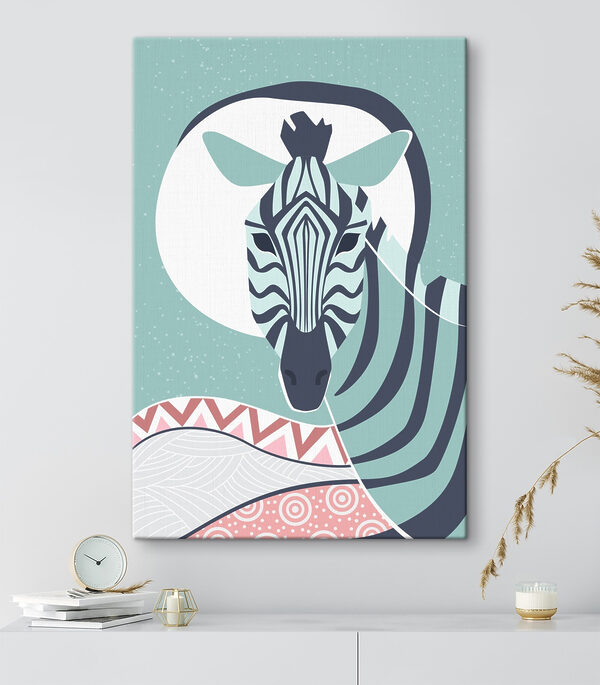 Zebra mit weißem Kreis und blauem Hintergrund Wandbilder Zebra mit weißem Kreis und blauem Hintergrund