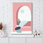 Wandbilder Rosa und blaue Illustration eines Fensters mit einer Pflanze in einer Vase
