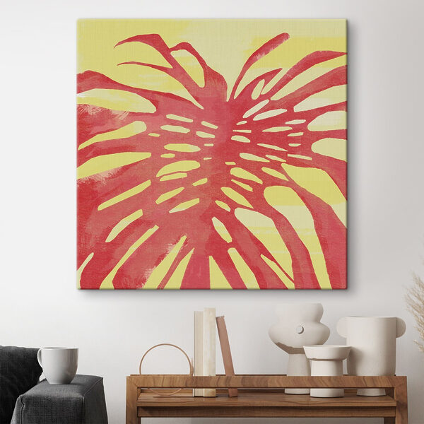 Wandbilder Rotes Blatt auf gelbem Hintergrund