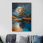 Wandbilder Baum auf einem See mit Vollmond im Hintergrund