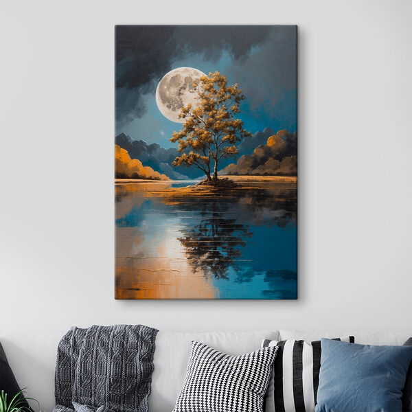 Baum auf einem See mit Vollmond im Hintergrund Wandbilder Baum auf einem See mit Vollmond im Hintergrund