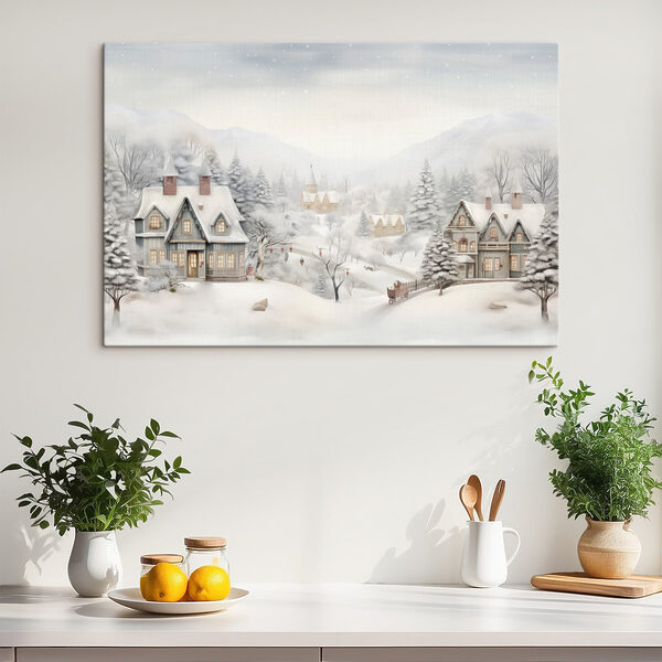 Verschneite Landschaft mit Häusern und Bäumen Wandbilder Verschneite Landschaft mit Häusern und Bäumen