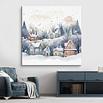 Wandbilder Aquarellmalerei von Häusern und Bäumen im Schnee