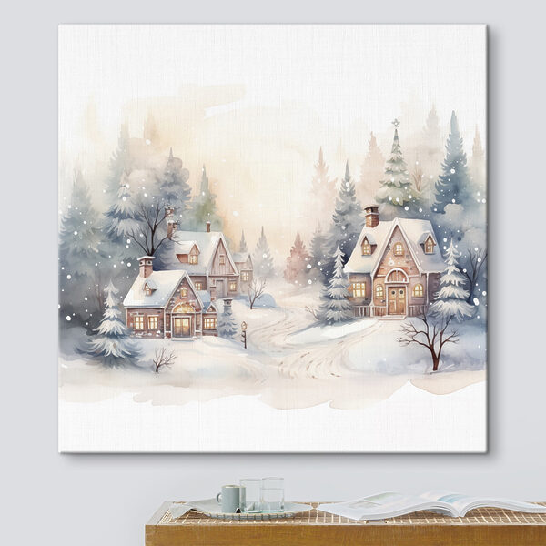 Aquarellmalerei von Häusern in einem verschneiten Wald Wandbilder Aquarellmalerei von Häusern in einem verschneiten Wald