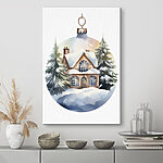 Wandbilder Aquarellmalerei eines Hauses im Schnee