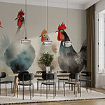 Fototapeten Gruppe von Hühnern mit roten und weißen Federn