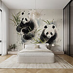 Fototapeten Pärchen Pandas im Gras
