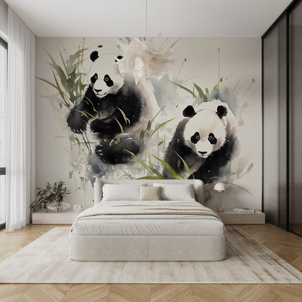 Pärchen Pandas im Gras Fototapeten Pärchen Pandas im Gras