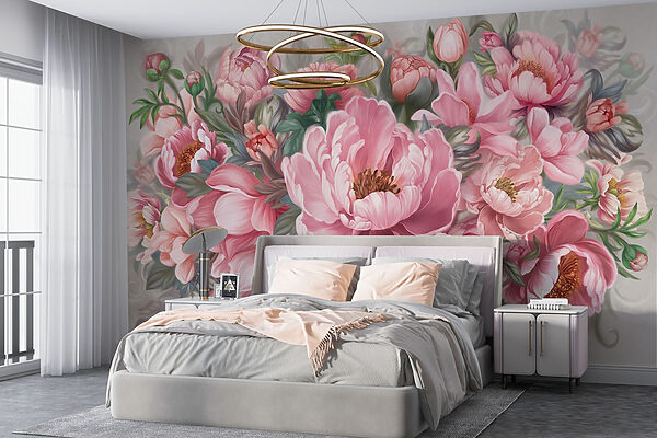 Gemälde mit rosa Blumen Fototapeten Gemälde mit rosa Blumen