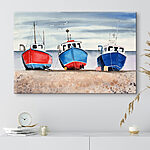 Wandbilder Aquarell von Booten am Strand