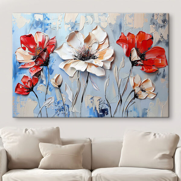 Gemälde mit Blumen an einer Wand Wandbilder Gemälde mit Blumen an einer Wand