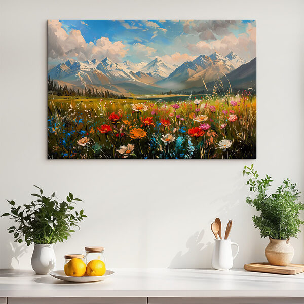 Blumenfeld mit Bergen im Hintergrund Wandbilder Blumenfeld mit Bergen im Hintergrund