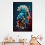 Wandbilder Blaue und orangefarbene Fische schwimmen im Wasser