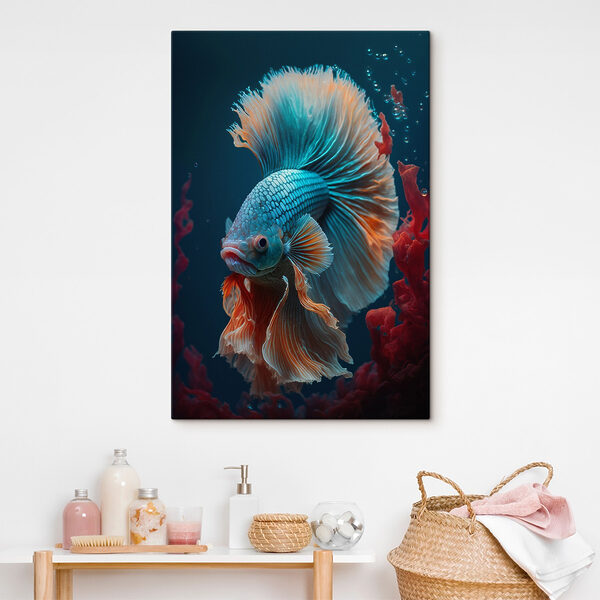Blaue und orangefarbene Fische schwimmen im Wasser Wandbilder Blaue und orangefarbene Fische schwimmen im Wasser