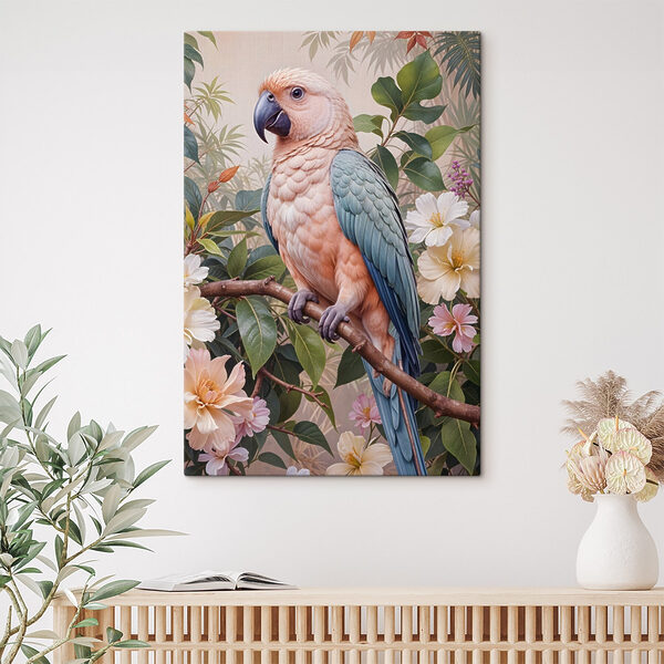 Vogel auf einem Zweig mit Blumen sitzend Wandbilder Vogel auf einem Zweig mit Blumen sitzend