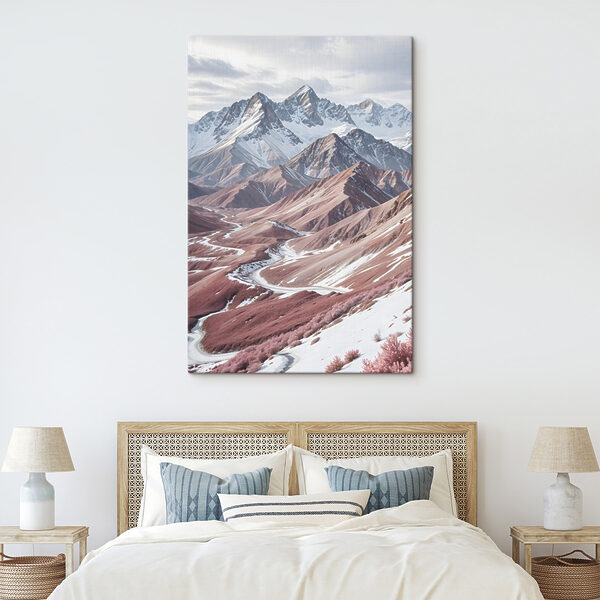 Verschneite Berge mit einer kurvenreichen Straße Wandbilder Verschneite Berge mit einer kurvenreichen Straße