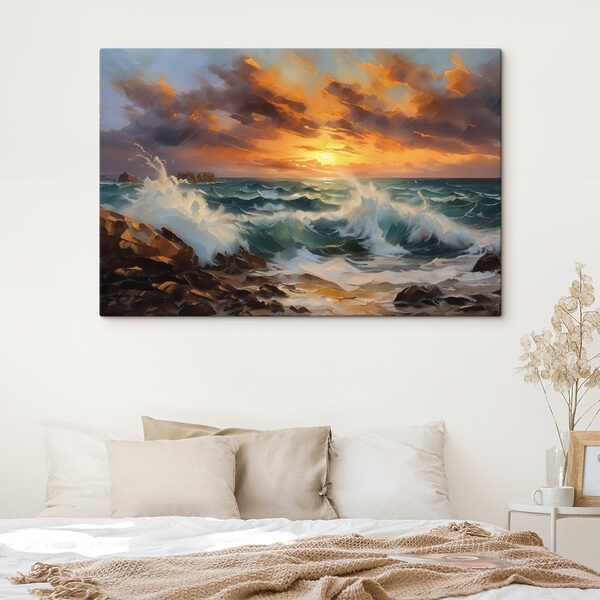 Wellen brechen an einem felsigen Strand Wandbilder Wellen brechen an einem felsigen Strand