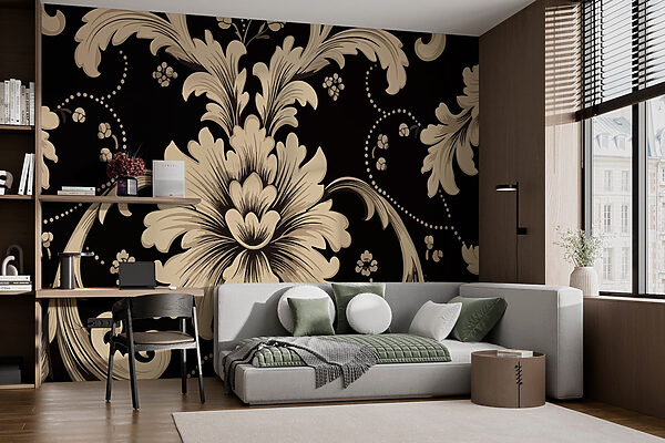 Elegantes florales Design auf schwarzem Hintergrund Fototapeten Elegantes florales Design auf schwarzem Hintergrund