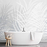 Fototapeten Grauer und weißer Hintergrund mit Blättern