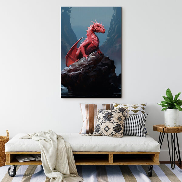 Roter Drache auf einem Felsen Wandbilder Roter Drache auf einem Felsen