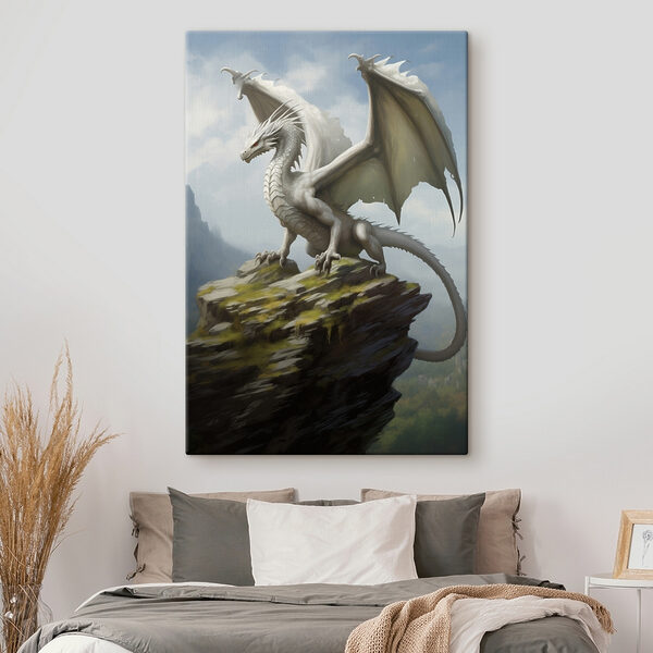 Weißer Drache auf einem Felsen Wandbilder Weißer Drache auf einem Felsen