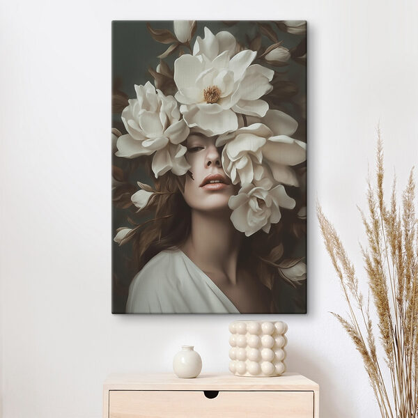 Frau mit Blumen um ihr Gesicht Wandbilder Frau mit Blumen um ihr Gesicht
