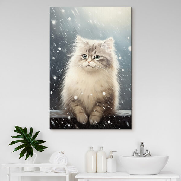 Katze im Schnee sitzend Wandbilder Katze im Schnee sitzend