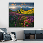 Wandbilder Blumenfeld mit Bergen im Hintergrund