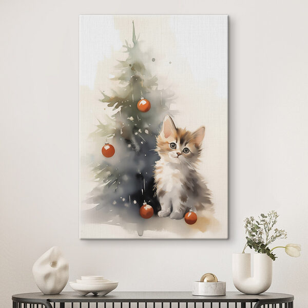 Katze neben einem Weihnachtsbaum Wandbilder Katze neben einem Weihnachtsbaum