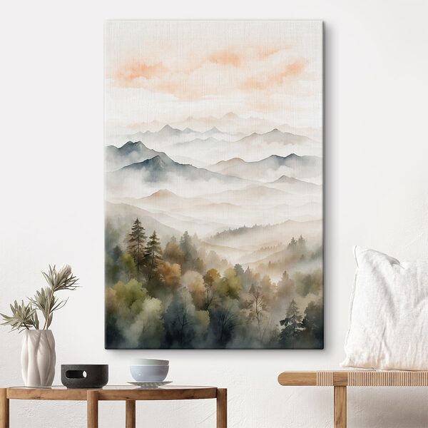 Aquarellmalerei von Bergen und Bäumen Wandbilder Aquarellmalerei von Bergen und Bäumen