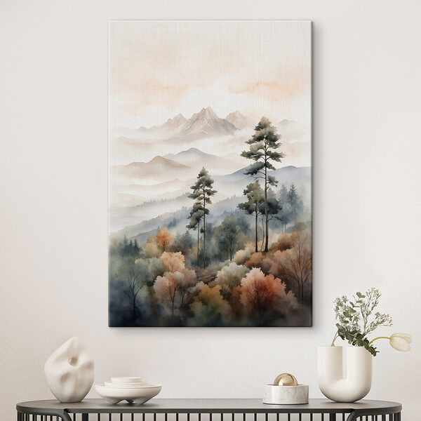 Aquarellmalerei von Bäumen und Bergen Wandbilder Aquarellmalerei von Bäumen und Bergen