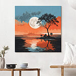 Wandbilder Baum auf einer Insel inmitten eines Gewässers mit Vollmond im Hintergrund