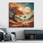 Wandbilder Landschaft mit Bäumen und Bergen und einem Mond