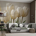 Fototapeten Gruppe von weißen Tulpen