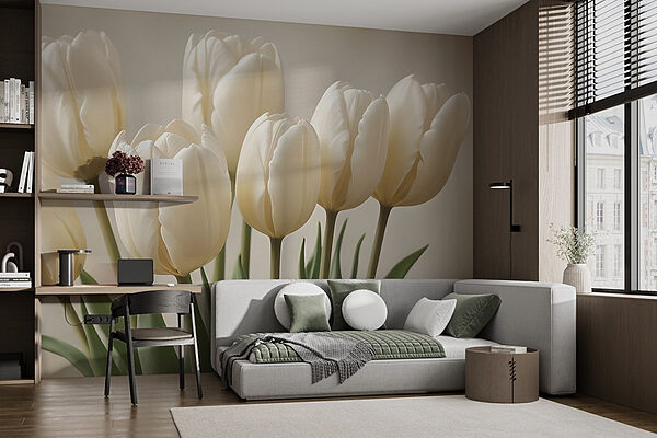 Gruppe von weißen Tulpen Fototapeten Gruppe von weißen Tulpen