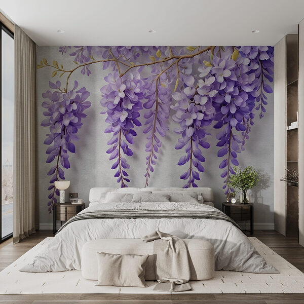 Zweig mit violetten Blüten Fototapeten Zweig mit violetten Blüten