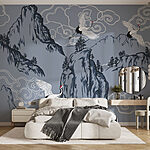 Fototapeten Hintergrundbild mit Vögeln, die über Berge fliegen