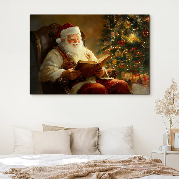 Gemälde eines Weihnachtsmannes, der ein Buch liest Wandbilder Gemälde eines Weihnachtsmannes, der ein Buch liest