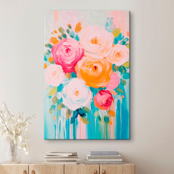 Malerei von Blumen auf einer blauen Fläche Wandbilder Malerei von Blumen auf einer blauen Fläche