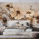 Fototapeten Gemälde mit Blumen an einer Wand