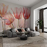 Fototapeten Gruppe von rosa Tulpen