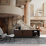 Fototapeten Gemälde eines Gebäudes mit Treppen und Stufen